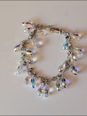 Charm Bracelet Iridescent Crystal Teardrop (see video)